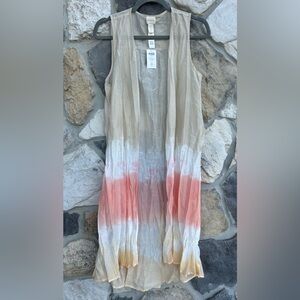 Chicos Longline Duster Cardigan Sz 0 (Small) Tie Dye Bohemian Beachy Resort Wear